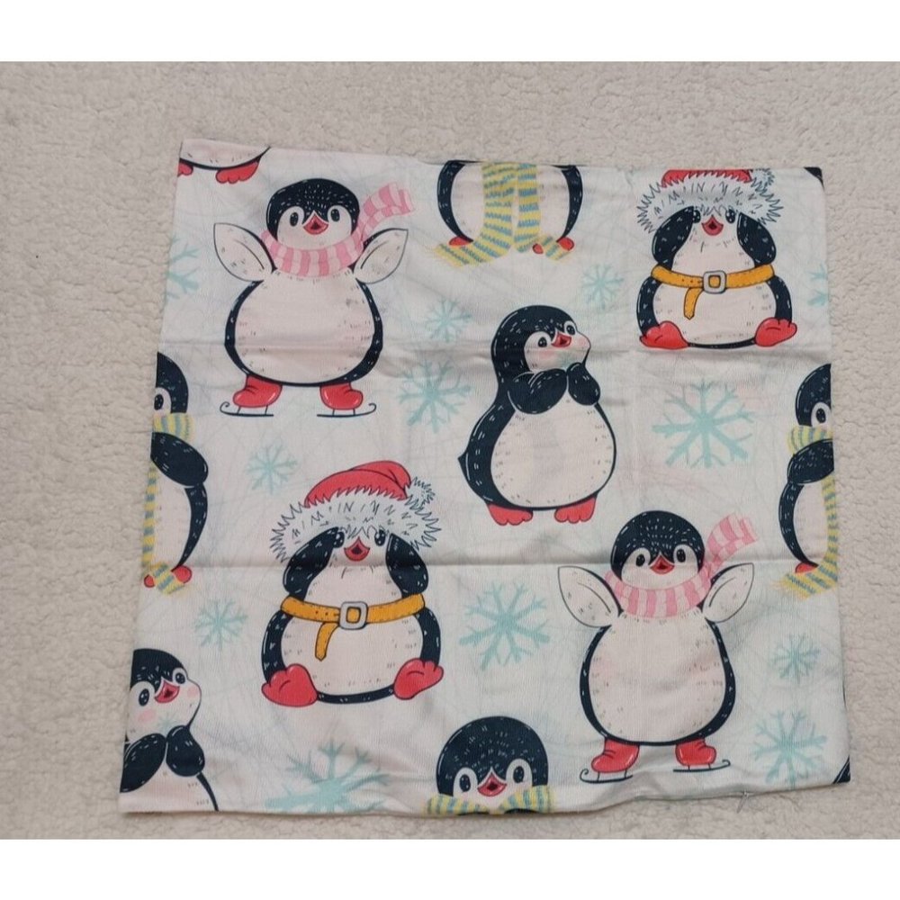 Penguin Ice Skating Winter Wonderland Square Pillow Cover 17 x 17" Two-Sided